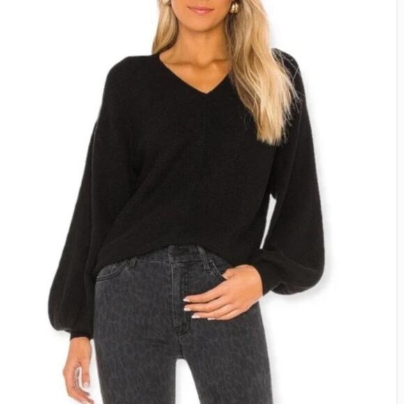NWT 1STATE Black Ribbed Balloon Sleeve V Neck Sweater Size XS Boho Casual - Picture 3 of 9